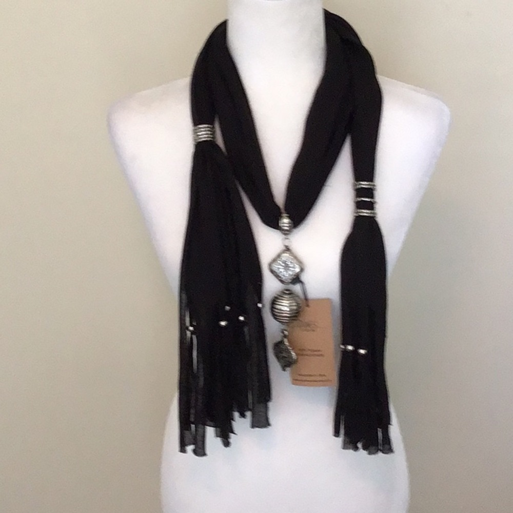 Black scarf with silver western design used great condition